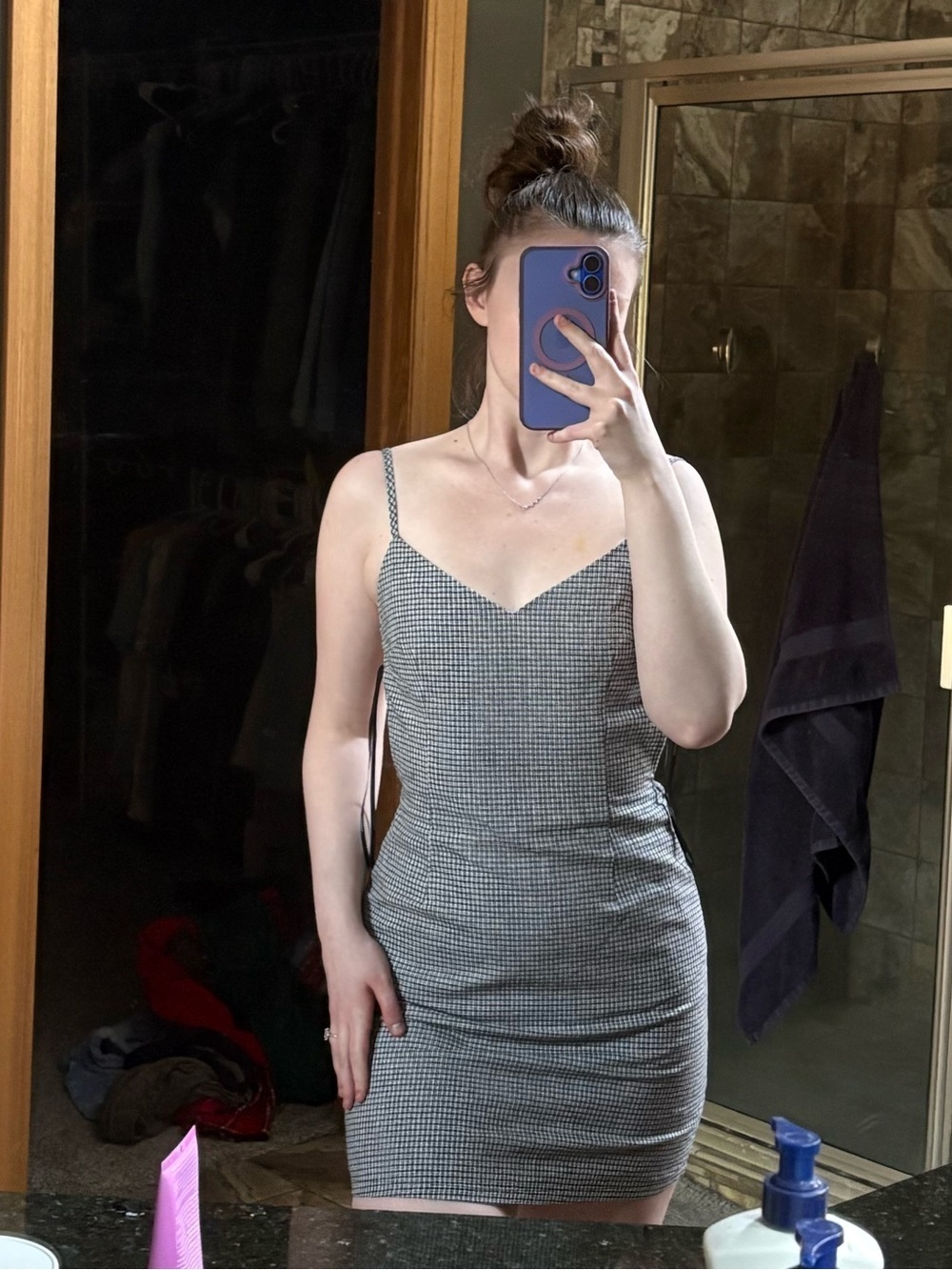 Forever 21 Gray Gingham Bodycon Mini Dress With Open Back - Picture 2 of 6